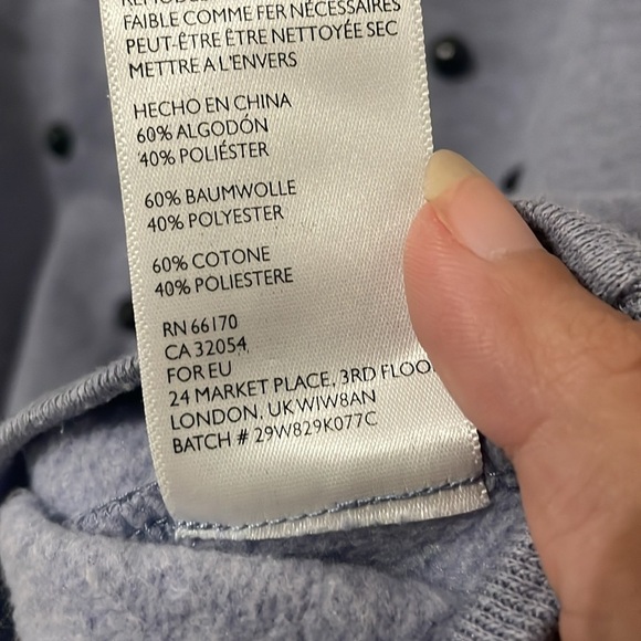 Silence + Noise Light Blue Black Studded Crew Sweatshirt Womens Size Small - Picture 5 of 7